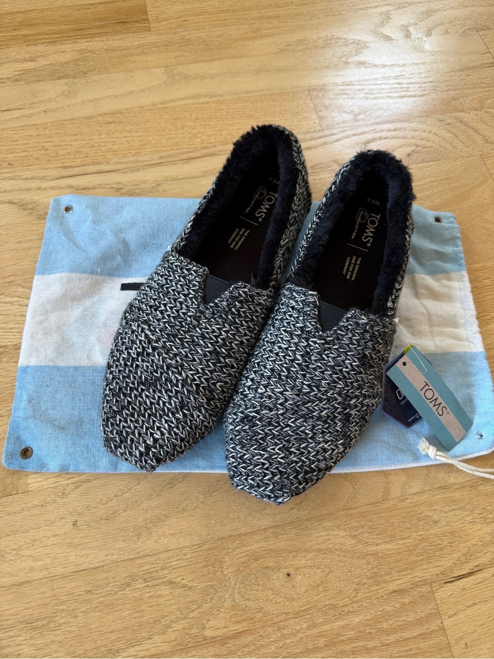 Toms Black Multi Cozy Sweater Knit Alpargata Slip-Ons